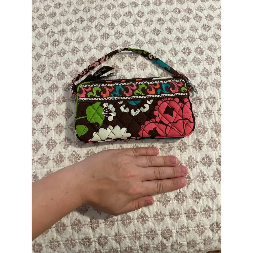 Vera Bradley Quilted Small Wallet Wristlet Bag Lola Zip Around Brown Green Pink